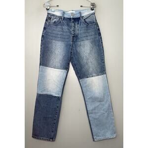 KanCan Blue Jeans Size 5 26 High Rise Button Fly Straight Patchwork Denim Boho